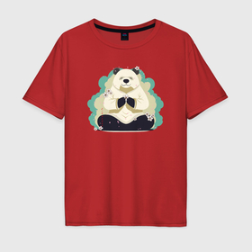Мужская футболка хлопок Oversize с принтом Дзен панда в Тюмени, 100% хлопок | свободный крой, круглый ворот, “спинка” длиннее передней части | 