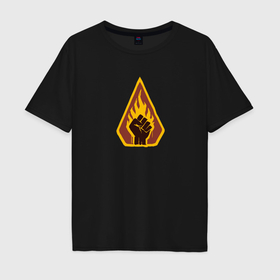 Мужская футболка хлопок Oversize с принтом Baldurs Gate 3 Flaming Fist в Екатеринбурге, 100% хлопок | свободный крой, круглый ворот, “спинка” длиннее передней части | Тематика изображения на принте: 