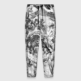 Мужские брюки 3D с принтом Тату битвы ангелов и демонов в Кировске, 100% полиэстер | манжеты по низу, эластичный пояс регулируется шнурком, по бокам два кармана без застежек, внутренняя часть кармана из мелкой сетки | 