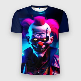 Мужская футболка 3D Slim с принтом Злобный клоун киберпанк в Курске, 100% полиэстер с улучшенными характеристиками | приталенный силуэт, круглая горловина, широкие плечи, сужается к линии бедра | 