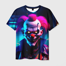 Мужская футболка 3D с принтом Злобный клоун киберпанк в Курске, 100% полиэфир | прямой крой, круглый вырез горловины, длина до линии бедер | 