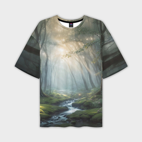 Мужская футболка oversize 3D с принтом Утро в летнем  лесу ,  |  | Тематика изображения на принте: 
