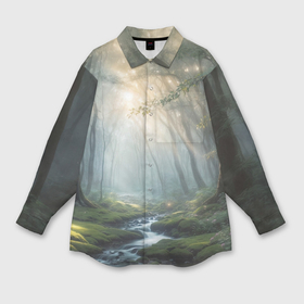 Мужская рубашка oversize 3D с принтом Утро в летнем  лесу ,  |  | Тематика изображения на принте: 