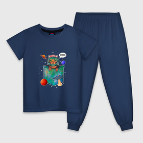 Детская пижама хлопок с принтом кот космонавт в кармане в Курске, 100% хлопок |  брюки и футболка прямого кроя, без карманов, на брюках мягкая резинка на поясе и по низу штанин
 | Тематика изображения на принте: 