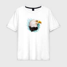 Мужская футболка хлопок Oversize с принтом Белоголовый орёл в Петрозаводске, 100% хлопок | свободный крой, круглый ворот, “спинка” длиннее передней части | 