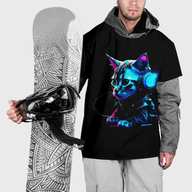 Накидка на куртку 3D с принтом Котёнок киберпанк , 100% полиэстер |  | Тематика изображения на принте: 
