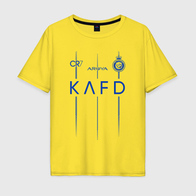 Мужская футболка хлопок Oversize с принтом Криштиану Роналду ФК Аль Наср форма 23 24 домашняя в Белгороде, 100% хлопок | свободный крой, круглый ворот, “спинка” длиннее передней части | 
