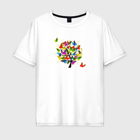 Мужская футболка хлопок Oversize с принтом Дерево бабочек в Петрозаводске, 100% хлопок | свободный крой, круглый ворот, “спинка” длиннее передней части | 
