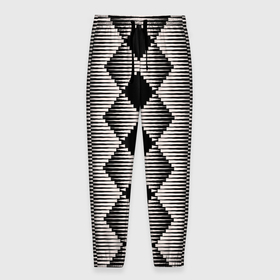 Мужские брюки 3D с принтом Черные бежевые ромбы , 100% полиэстер | манжеты по низу, эластичный пояс регулируется шнурком, по бокам два кармана без застежек, внутренняя часть кармана из мелкой сетки | 