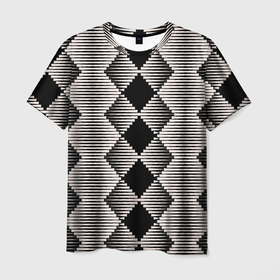 Мужская футболка 3D с принтом Черные бежевые ромбы в Курске, 100% полиэфир | прямой крой, круглый вырез горловины, длина до линии бедер | Тематика изображения на принте: 