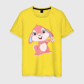 Мужская футболка хлопок с принтом Розовый крольчонок , 100% хлопок | прямой крой, круглый вырез горловины, длина до линии бедер, слегка спущенное плечо. | 
