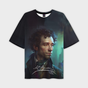 Мужская футболка oversize 3D с принтом Портрет Пушкина с подписью в Курске,  |  | 