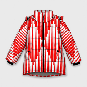 Зимняя куртка для девочек 3D с принтом Красные белые большие ромбы в Белгороде, ткань верха — 100% полиэстер; подклад — 100% полиэстер, утеплитель — 100% полиэстер. | длина ниже бедра, удлиненная спинка, воротник стойка и отстегивающийся капюшон. Есть боковые карманы с листочкой на кнопках, утяжки по низу изделия и внутренний карман на молнии. 

Предусмотрены светоотражающий принт на спинке, радужный светоотражающий элемент на пуллере молнии и на резинке для утяжки. | Тематика изображения на принте: 