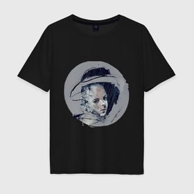 Мужская футболка хлопок Oversize с принтом портрет незнакомки в мегаполисе в Тюмени, 100% хлопок | свободный крой, круглый ворот, “спинка” длиннее передней части | Тематика изображения на принте: 
