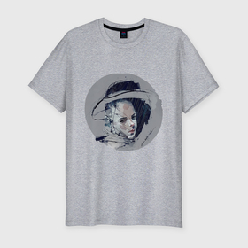 Мужская футболка хлопок Slim с принтом портрет незнакомки в мегаполисе в Белгороде, 92% хлопок, 8% лайкра | приталенный силуэт, круглый вырез ворота, длина до линии бедра, короткий рукав | 