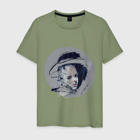 Мужская футболка хлопок с принтом портрет незнакомки в мегаполисе в Тюмени, 100% хлопок | прямой крой, круглый вырез горловины, длина до линии бедер, слегка спущенное плечо. | Тематика изображения на принте: 