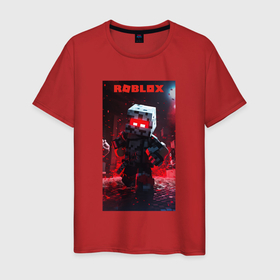 Мужская футболка хлопок с принтом Roblox red style , 100% хлопок | прямой крой, круглый вырез горловины, длина до линии бедер, слегка спущенное плечо. | Тематика изображения на принте: 