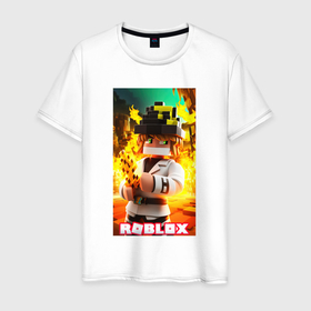 Мужская футболка хлопок с принтом Roblox  fire в Новосибирске, 100% хлопок | прямой крой, круглый вырез горловины, длина до линии бедер, слегка спущенное плечо. | 