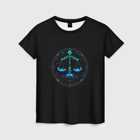 Женская футболка 3D с принтом Весы знак  зодиака в Кировске, 100% полиэфир ( синтетическое хлопкоподобное полотно) | прямой крой, круглый вырез горловины, длина до линии бедер | 