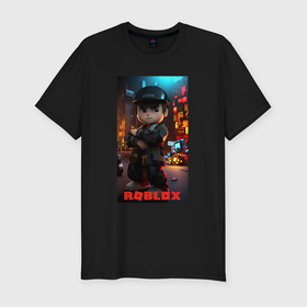 Мужская футболка хлопок Slim с принтом Roblox man в городе Новоалтайск, 92% хлопок, 8% лайкра | приталенный силуэт, круглый вырез ворота, длина до линии бедра, короткий рукав | 
