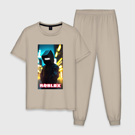 Мужская пижама хлопок с принтом Roblox cyberpunk в Санкт-Петербурге, 100% хлопок | брюки и футболка прямого кроя, без карманов, на брюках мягкая резинка на поясе и по низу штанин
 | 
