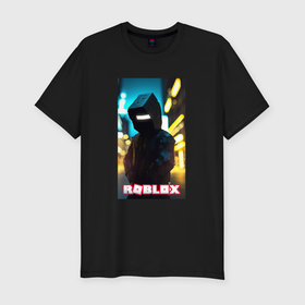 Мужская футболка хлопок Slim с принтом Roblox cyberpunk в Санкт-Петербурге, 92% хлопок, 8% лайкра | приталенный силуэт, круглый вырез ворота, длина до линии бедра, короткий рукав | 