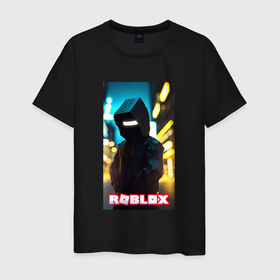 Мужская футболка хлопок с принтом Roblox cyberpunk в Санкт-Петербурге, 100% хлопок | прямой крой, круглый вырез горловины, длина до линии бедер, слегка спущенное плечо. | 