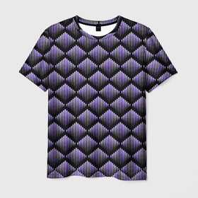 Мужская футболка 3D с принтом Фиолетовые выпуклые ромбы , 100% полиэфир | прямой крой, круглый вырез горловины, длина до линии бедер | 