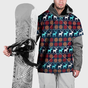 Накидка на куртку 3D с принтом Новогодние олени и снежинки узор в Екатеринбурге, 100% полиэстер |  | 