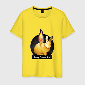 Мужская футболка хлопок с принтом кролик свеча детка я огонь , 100% хлопок | прямой крой, круглый вырез горловины, длина до линии бедер, слегка спущенное плечо. | 