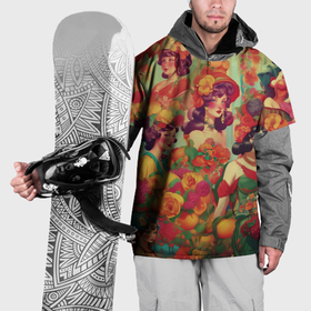 Накидка на куртку 3D с принтом Винтажные ретро леди и цветы в Курске, 100% полиэстер |  | 