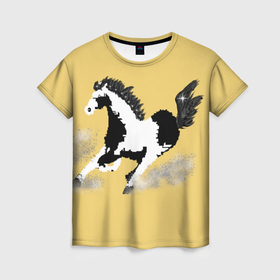 Женская футболка 3D с принтом пегий конь в Курске, 100% полиэфир ( синтетическое хлопкоподобное полотно) | прямой крой, круглый вырез горловины, длина до линии бедер | 