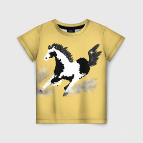 Детская футболка 3D с принтом пегий конь в Петрозаводске, 100% гипоаллергенный полиэфир | прямой крой, круглый вырез горловины, длина до линии бедер, чуть спущенное плечо, ткань немного тянется | Тематика изображения на принте: 