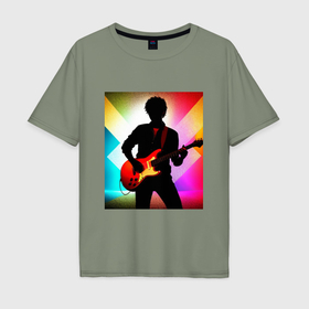 Мужская футболка хлопок Oversize с принтом Гитарист силуэт в Санкт-Петербурге, 100% хлопок | свободный крой, круглый ворот, “спинка” длиннее передней части | 