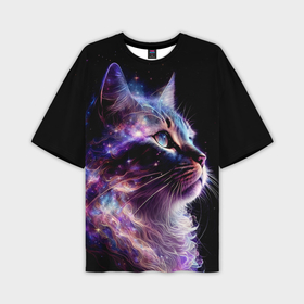 Мужская футболка oversize 3D с принтом Галактический кот в Екатеринбурге,  |  | 