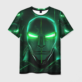 Мужская футболка 3D с принтом Анонимусы киберпанк в Кировске, 100% полиэфир | прямой крой, круглый вырез горловины, длина до линии бедер | 