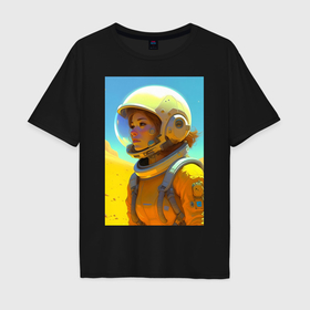 Мужская футболка хлопок Oversize с принтом Девушка астронавт   нейросеть в Екатеринбурге, 100% хлопок | свободный крой, круглый ворот, “спинка” длиннее передней части | 