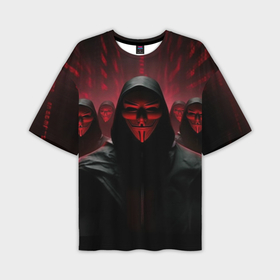 Мужская футболка oversize 3D с принтом Анонимусы в красном свете ,  |  | 