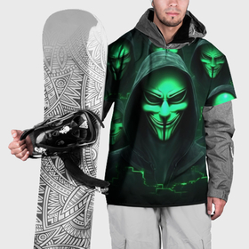 Накидка на куртку 3D с принтом Анонимусы в зеленом свете в Курске, 100% полиэстер |  | 