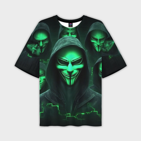 Мужская футболка oversize 3D с принтом Анонимусы в зеленом свете ,  |  | 