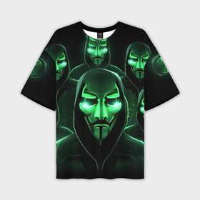 Мужская футболка oversize 3D с принтом Анонимусы зеленые маски ,  |  | 