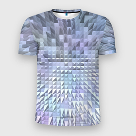 Мужская футболка 3D Slim с принтом Серые и голубые пирамиды в Санкт-Петербурге, 100% полиэстер с улучшенными характеристиками | приталенный силуэт, круглая горловина, широкие плечи, сужается к линии бедра | 