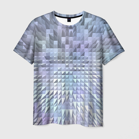 Мужская футболка 3D с принтом Серые и голубые пирамиды , 100% полиэфир | прямой крой, круглый вырез горловины, длина до линии бедер | 