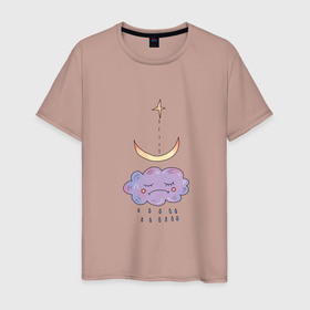 Мужская футболка хлопок с принтом Тучка с дождиком и луной в Курске, 100% хлопок | прямой крой, круглый вырез горловины, длина до линии бедер, слегка спущенное плечо. | 