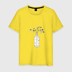 Мужская футболка хлопок с принтом Ваза с глазастым растением в Тюмени, 100% хлопок | прямой крой, круглый вырез горловины, длина до линии бедер, слегка спущенное плечо. | 