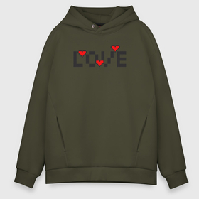 Мужское худи Oversize хлопок с принтом MoMo   8bit Love в Курске, френч-терри — 70% хлопок, 30% полиэстер. Мягкий теплый начес внутри —100% хлопок | боковые карманы, эластичные манжеты и нижняя кромка, капюшон на магнитной кнопке | 