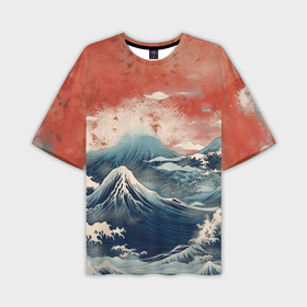 Мужская футболка oversize 3D с принтом Японское море в ретро стиле в Новосибирске,  |  | 