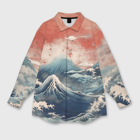 Мужская рубашка oversize 3D с принтом Японское море в ретро стиле в Новосибирске,  |  | 