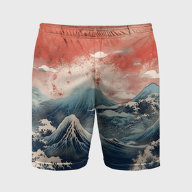 Мужские шорты спортивные с принтом Японское море в ретро стиле в Новосибирске,  |  | 