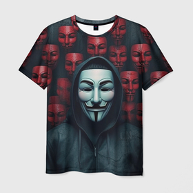 Мужская футболка 3D с принтом Группа  из анонимусов в Кировске, 100% полиэфир | прямой крой, круглый вырез горловины, длина до линии бедер | 